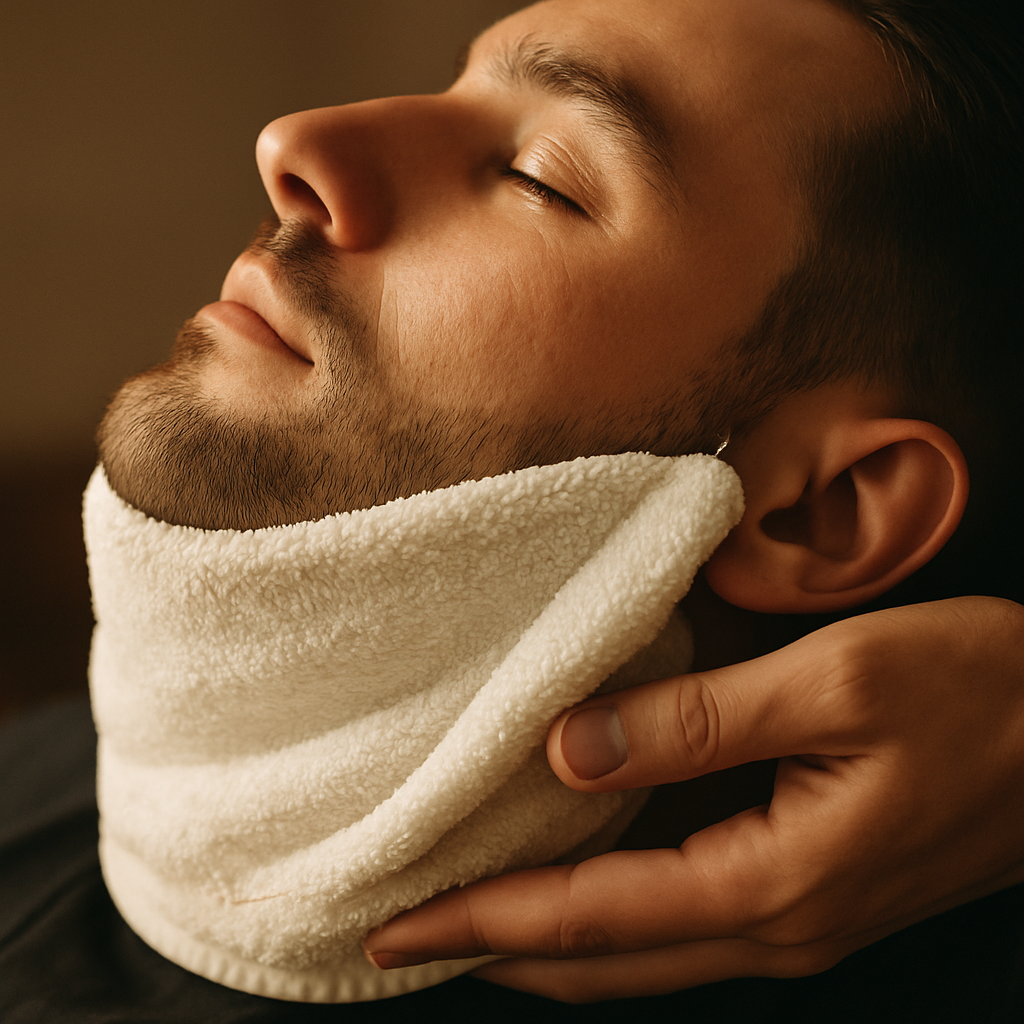 Hot towel shave detail highlighting a relaxed shaving experience